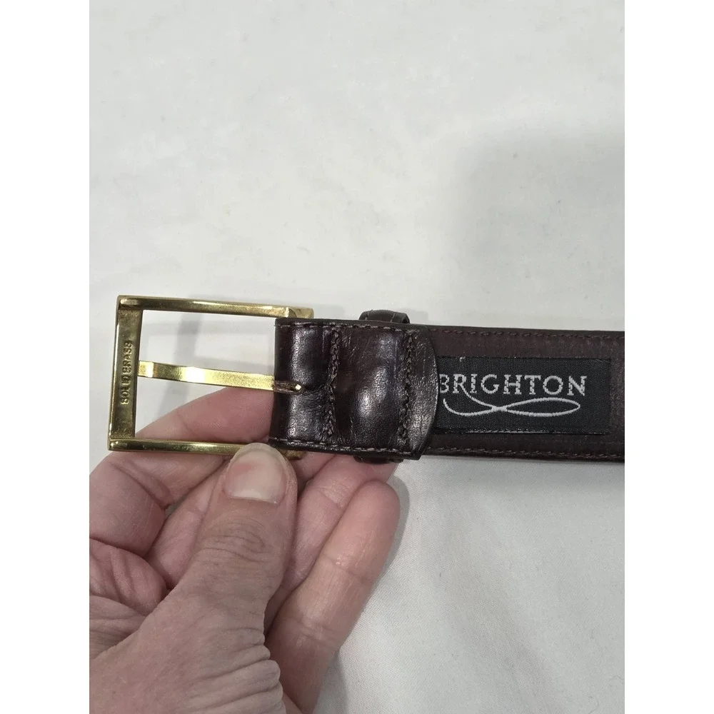 Brighton Mens Dress Belt Sz‎ 40 Mahogany Aniline Glazed Cowhide Brass Buckle USA